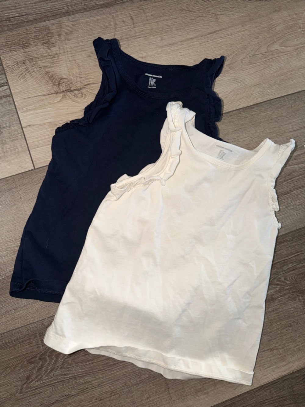 Amazon Essentials Navy and White Ruffle Shoulder Tank Tops
